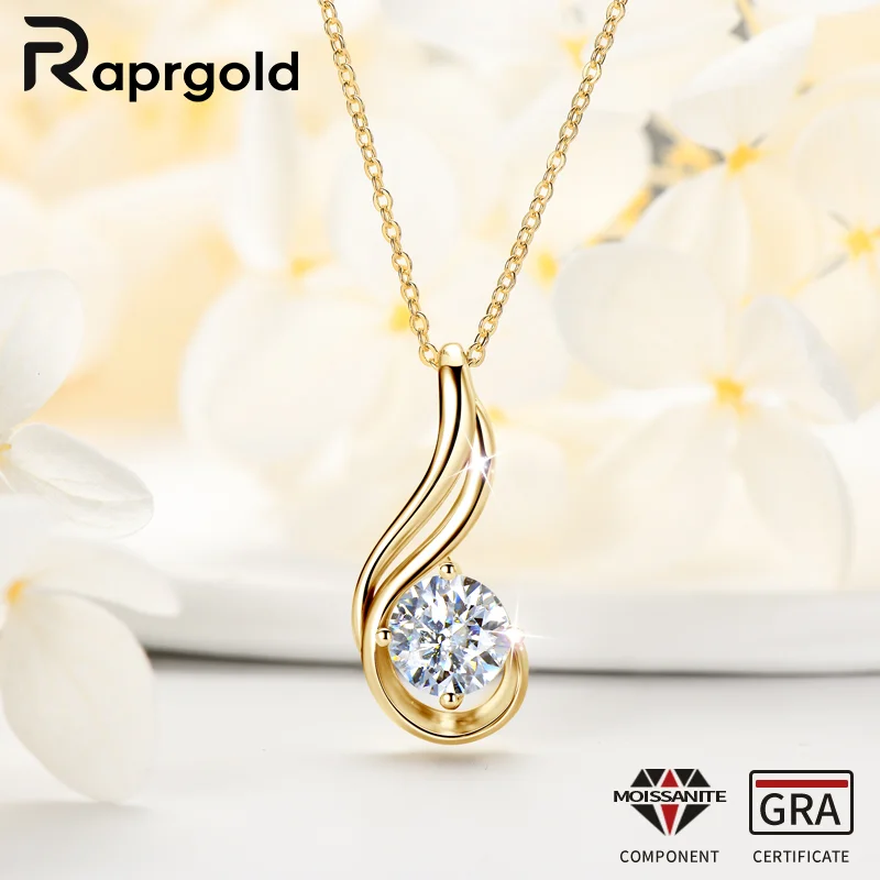 RAPRGOLD 2CT Round Solitaire Moissanite Pendant Necklaces for Women S925 Sterling Silver Chains Wedding Jewelry Gifts Collares