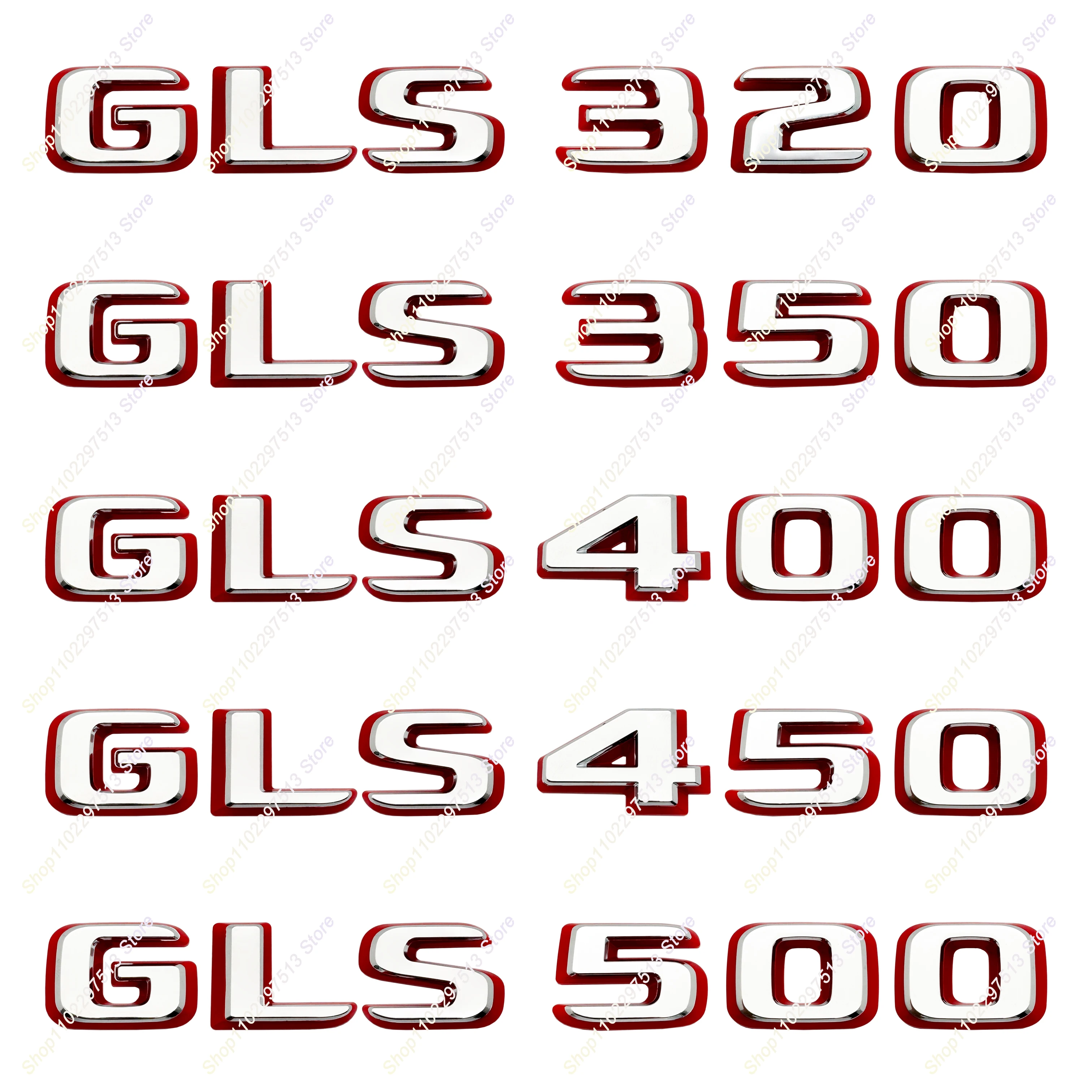 

GLS320 GLS350 GLS350d GLS400 GLS500 ABS Chrome Red Letters Emblem For X166 X164 Series Car Trunk Nameplate Logo Sticker