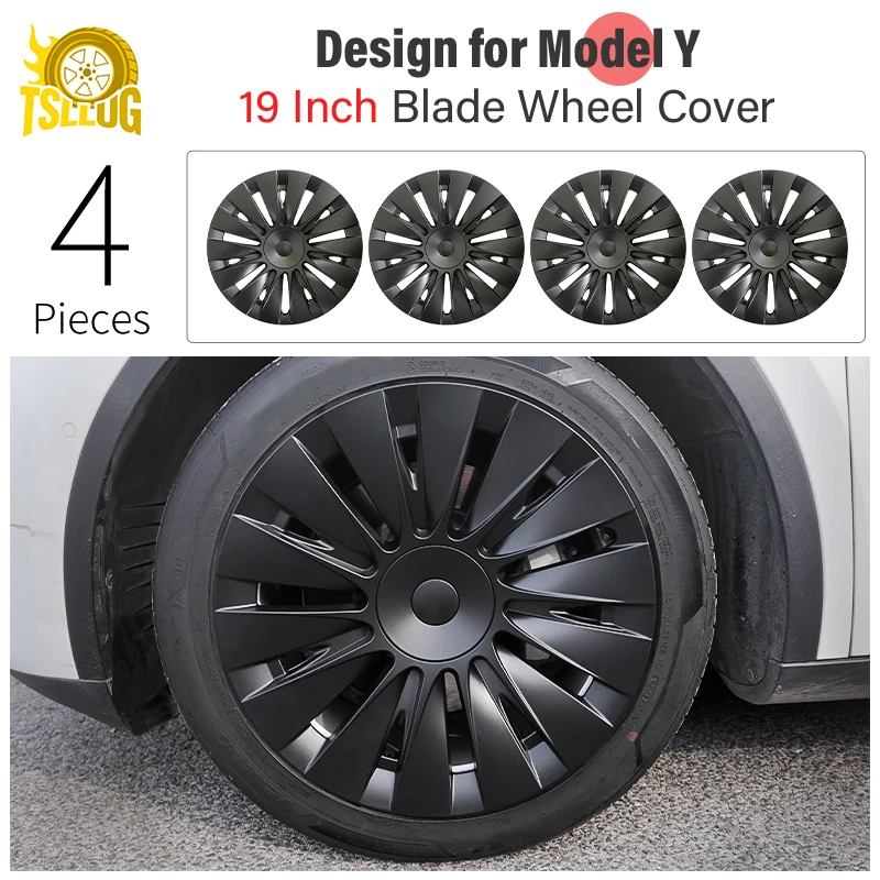 

4PCS 19 Inch Wheel Cover for Tesla Model Y Blade Style Replacement Automobile Hubcap Full Rim Cover Car Accessories 2020-2024