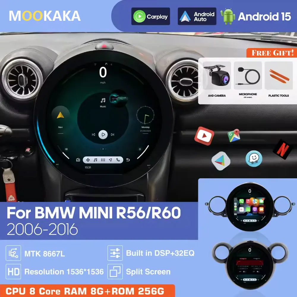Android 15 para BMW Mini Cooper R56 R60 2006-2016 OLD A NUEVO Auto Carplay navegación GPS para coche reproductor Multimedia estéreo 360 herramientas