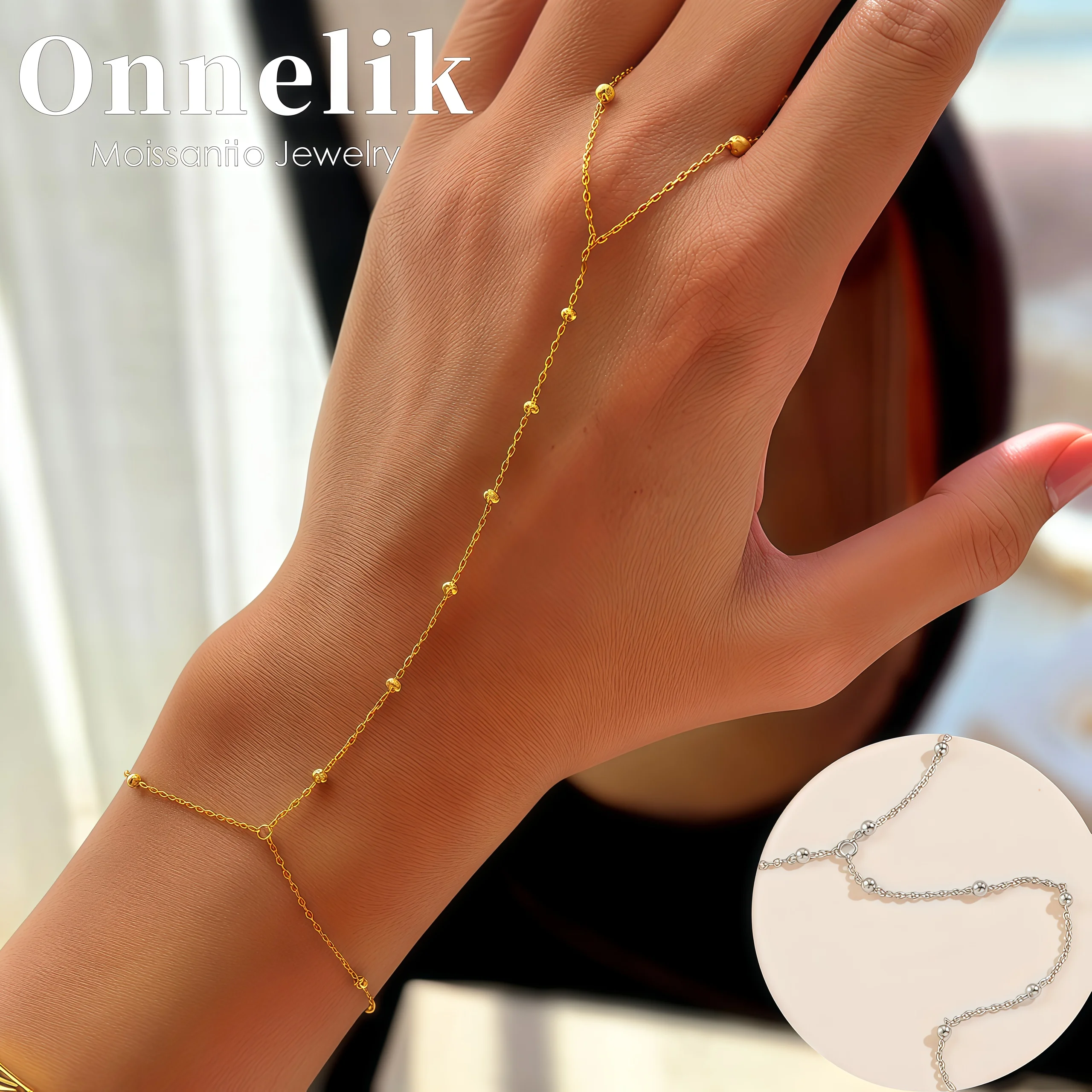 

Onnelik S925 стерлингового серебра с бисером, цепочка на палец, ручные украшения, модная минималистичная легкая роскошная регулируемая цепочка на руку для женщин