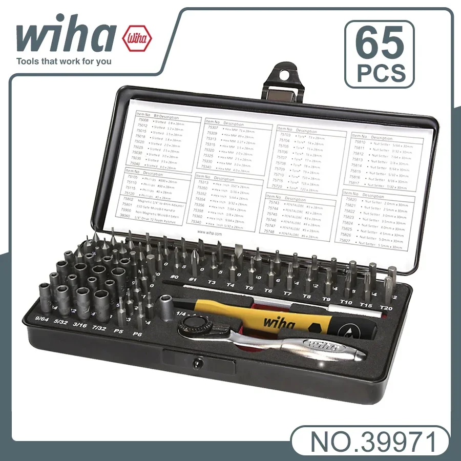 WIHA NO.39971  wiha 65 Piece Electronics ESD Precision Micro Bit Set Screwdrivers Bits Suitable for Precision Mechanics Repair