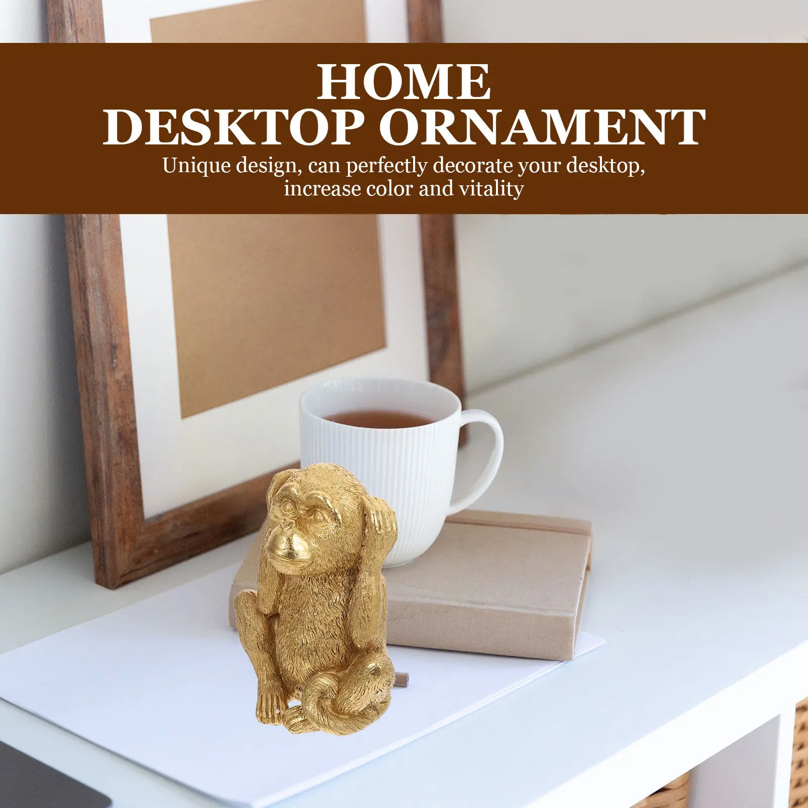 Mini Resin Monkey Sculpture Space Saving Desktop Decor for Home Office Bedroom Brightens Corner Resin Craft Monkey Adornment