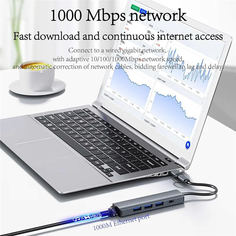 FFYY-USB 3.0 멀티포트 어댑터 USB-C 허브 유형 C 데이터 전송 Pro용 기가비트 이더넷 RJ45 도킹 스테이션