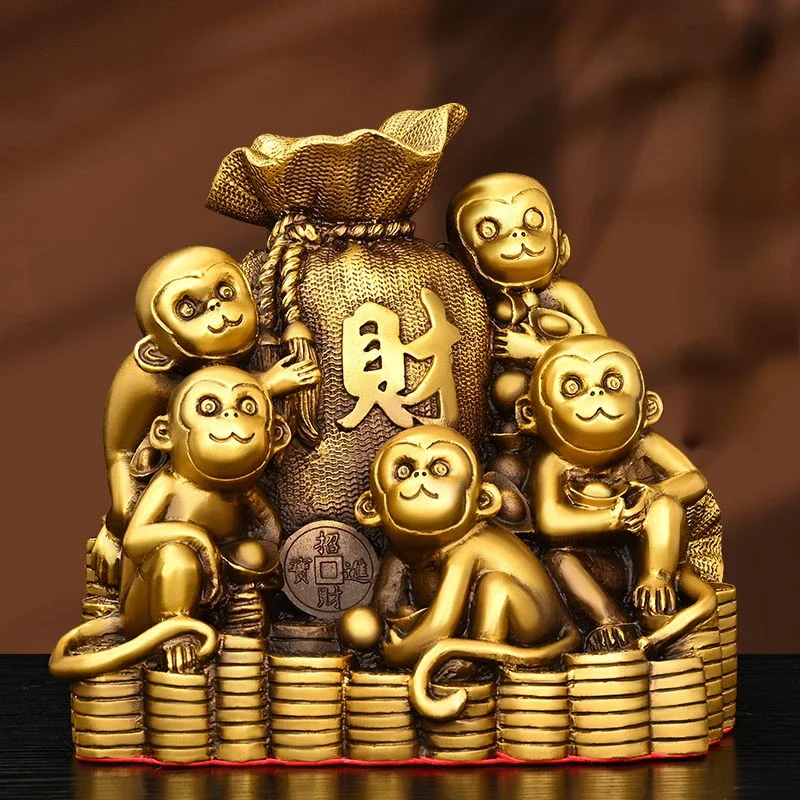 Copper Monkey Golden Ornaments Attracting Wealth Five Monkeys Crafts Mascot Living Room Gift