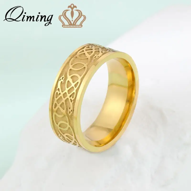 QIMING Scandinavian Norse Warrior Viking Rings Men Women Stainless Steel Jewelry Slavic Punk Ring