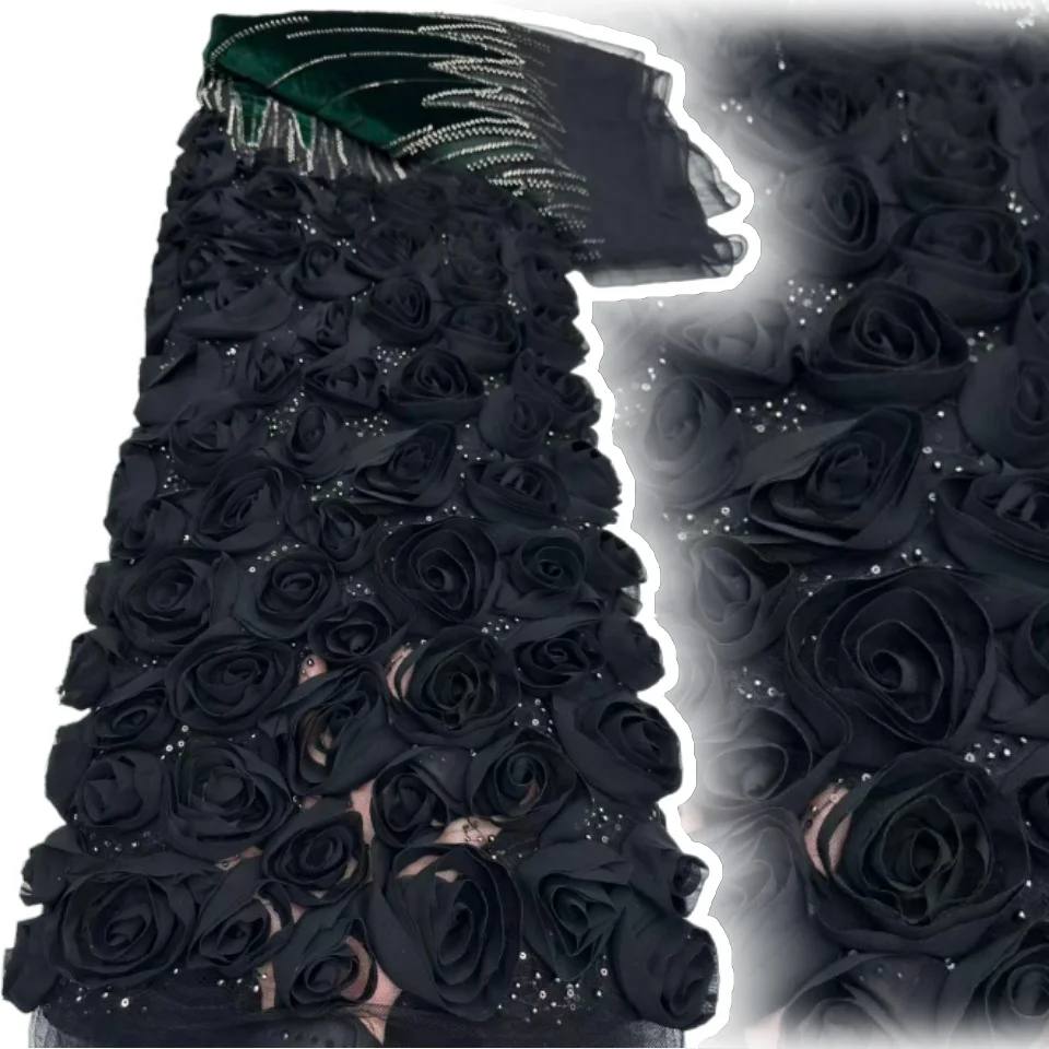 

5 ярдов африканские 3D цветочные бусины кружевная ткань высокого качества французская нигерийская вышивка тюль ткань для шитья свадебного платья AH1612