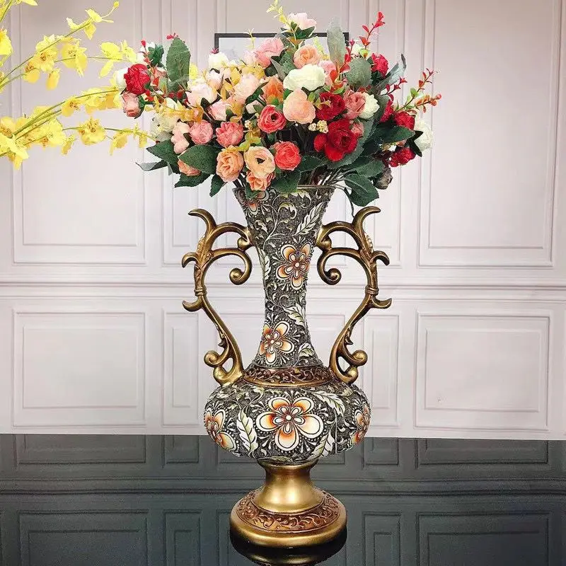 European Retro Resin Vase Furnishig Decoration Home Livingroom Table Fake Flowerpot Ornaments Crafts Store Hotel Club Adornments