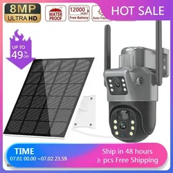 Câmera IP de Vigilância CCTV ao ar livre, lente dupla, câmera PTZ Solar, telas duplas, rastreamento humano PIR, segurança Wi-Fi, 4K, 8MP, 4G