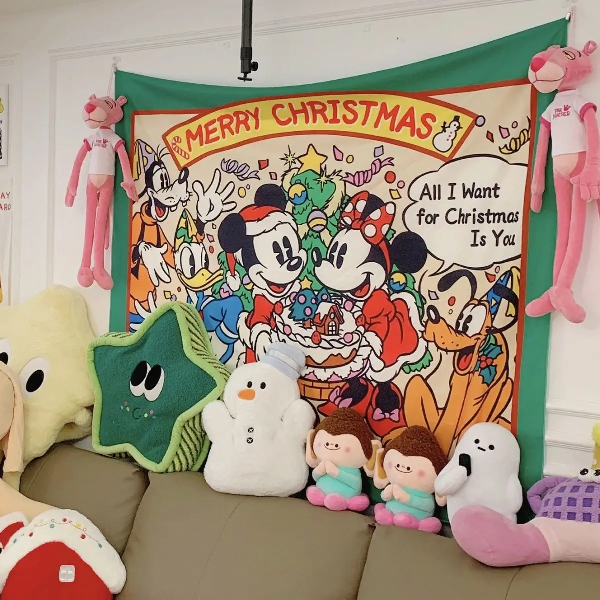 ديزني ميكي الكرتون لطيف خمر عيد الميلاد ملصق الإبداعية شخصية تحت عنوان خلفية القماش الديكور شنقا القماش هدية #6