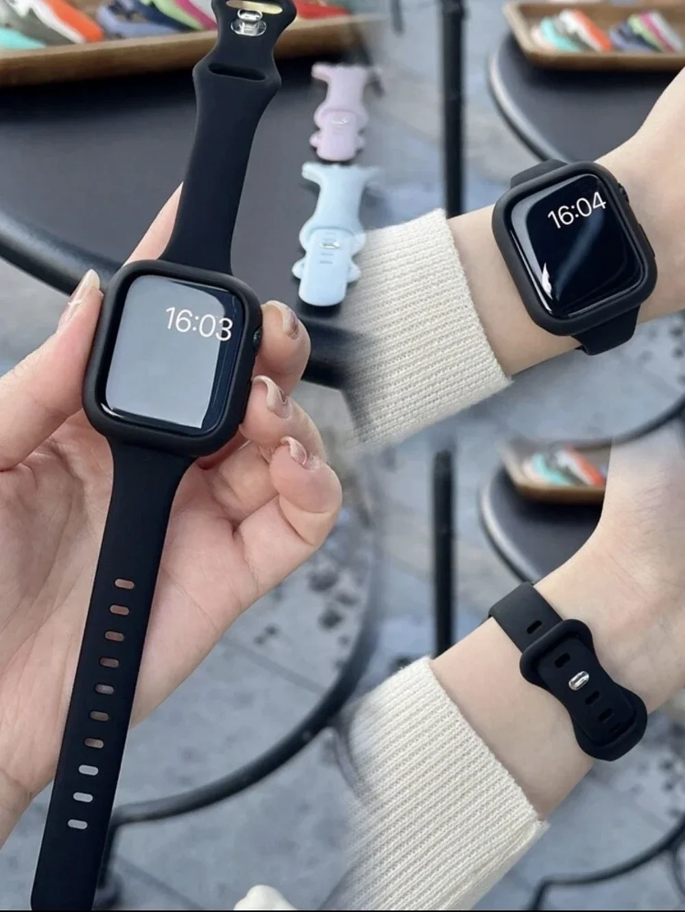 Красивый силиконовый чехол 2 в 1 для Apple Watch, ремешок серии 10/9/8/7/6/5/4/3 38 мм 40 мм 41 мм 42 мм 44 мм 45 мм 46 мм