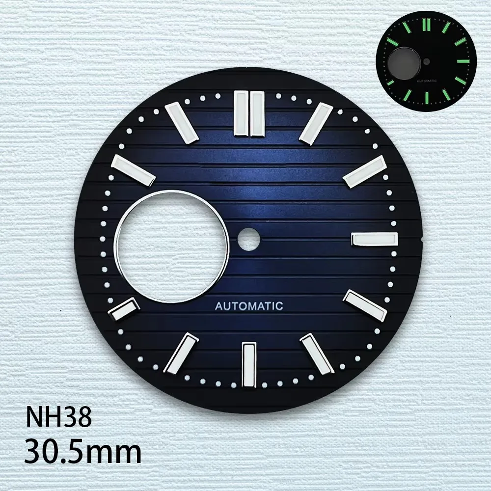 S Logo 30,5 mm quadrante Nautilus bianco scavato quadrante NH38 accessori per la modifica dell'orologio di alta qualità con verde luminoso