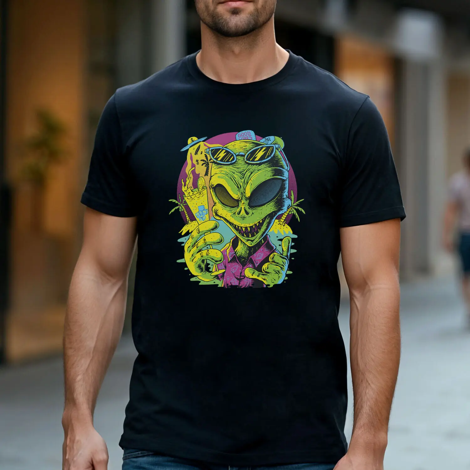 

Футболка с рисунком Cool Alien with Drink — Extraterrestrial — мужская и женская футболка