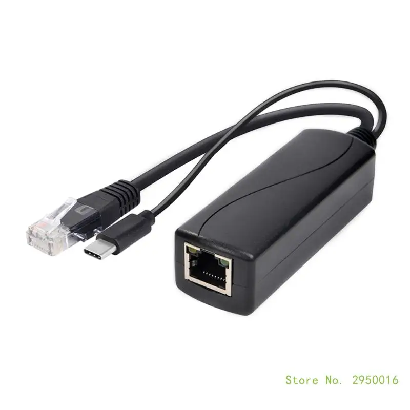 15.4W Gigabit PoE to Type C Ethernet Adapter 100Mbps RJ45 Converters for Internet Connection