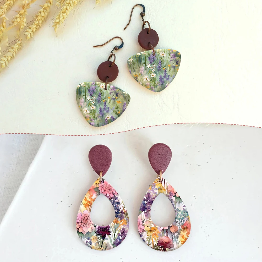 Peinture à l'huile florale marguerite motif lavande boucles d'oreilles en céramique douce autocollant jetable Soluble dans l'eau pour bricolage fabrication de bijoux décalcomanie