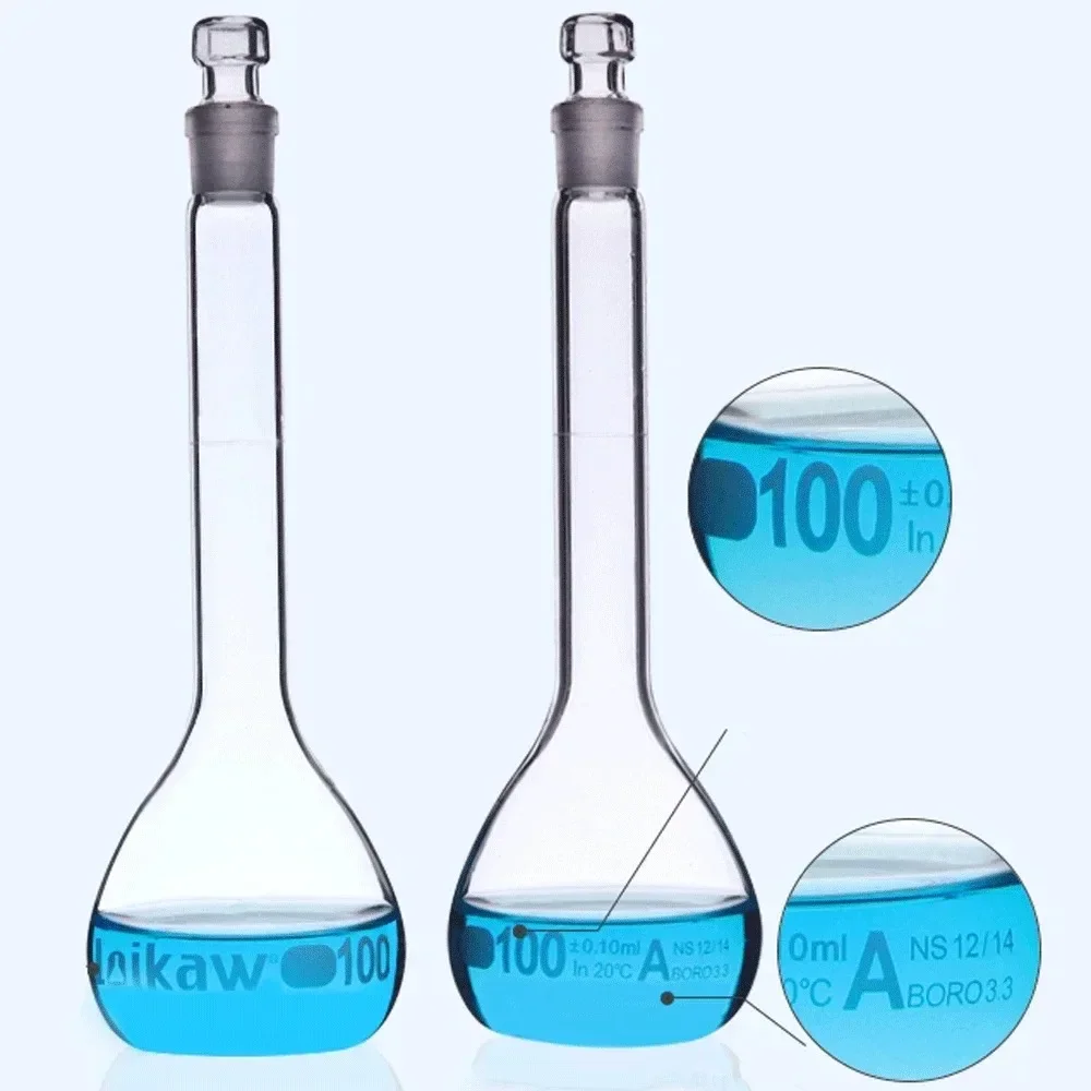 High Boro. Glass 5 10 20 25 50 100 200 250 500 1000ml Graduated Volumetric Flask Labrotary Chemical Experiment With Stopper