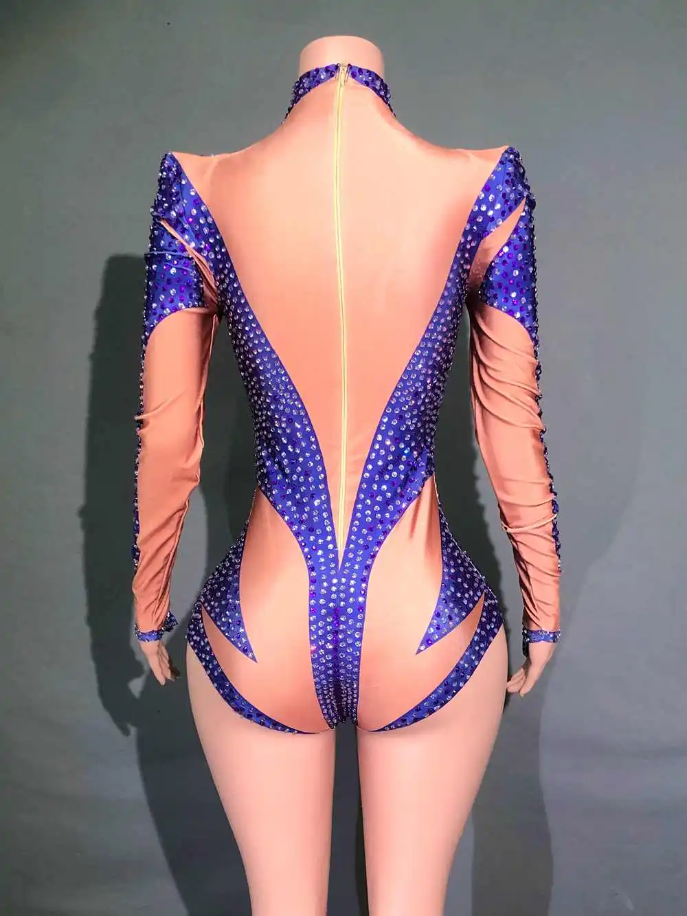 반짝 이는 라인 석 여성용 긴 소매 바디 수트 섹시한 공연 댄스 의상 댄서 쇼 무대 착용 나이트 클럽 복장