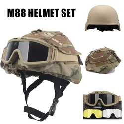 Tactical M88 Helmet Set with Anti Fog Tactical Goggles Camo Helmet Cover for Airsoft Outdoor BBS Paintball Shooting Protective