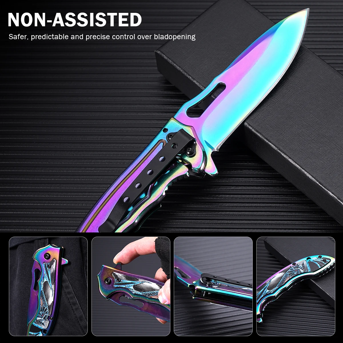 سكين جيب من الفولاذ المقاوم للصدأ الفاخر - EDC تكتيكي قابل للطي للرجال. نمط التنين النابض بالحياة. رائعة للاستخدام الخارجي/الإناعي/DIY والمزيد. هدية مثالية للرجال (عيد الحب/عيد الأب).