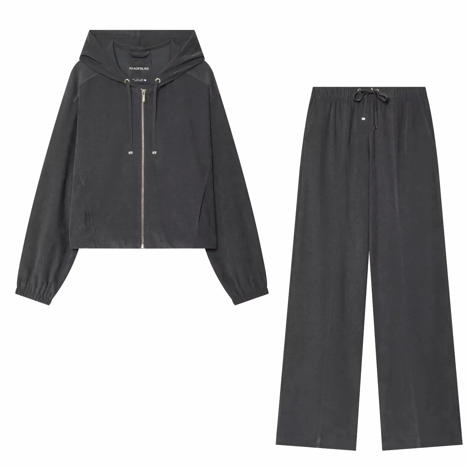 Damen-Hosen-Set 2-teilig, Neu 2026, Kapuzenjacke mit Reißverschluss, Weite Hose mit Kordelzug, Damen-Outfit – Detail 6