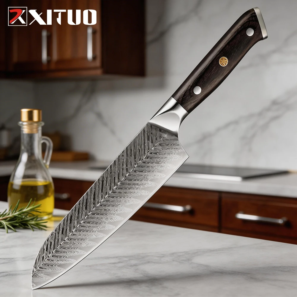 

XITUO 7" Santoku Knife,Ultra Sharp Vegetable Chopping Knife,5Cr15Mov Stainless Steel Laser Pattern Blade,Full Tang Kitchen Knife