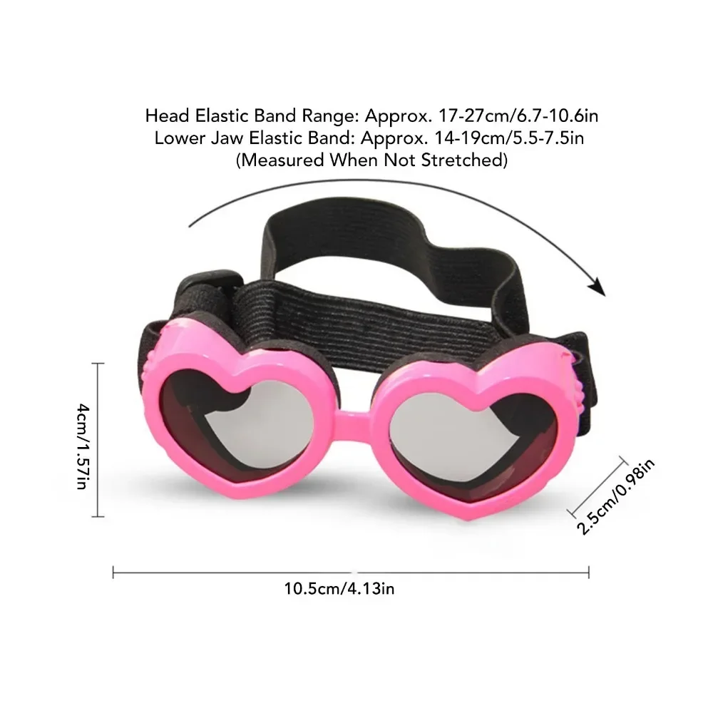 Dog Sunglasses UV Protection Waterproof Windproof Prevents Fog HD Lens Heart Shape Pet Sunglasses for Puppies Dogs Pink