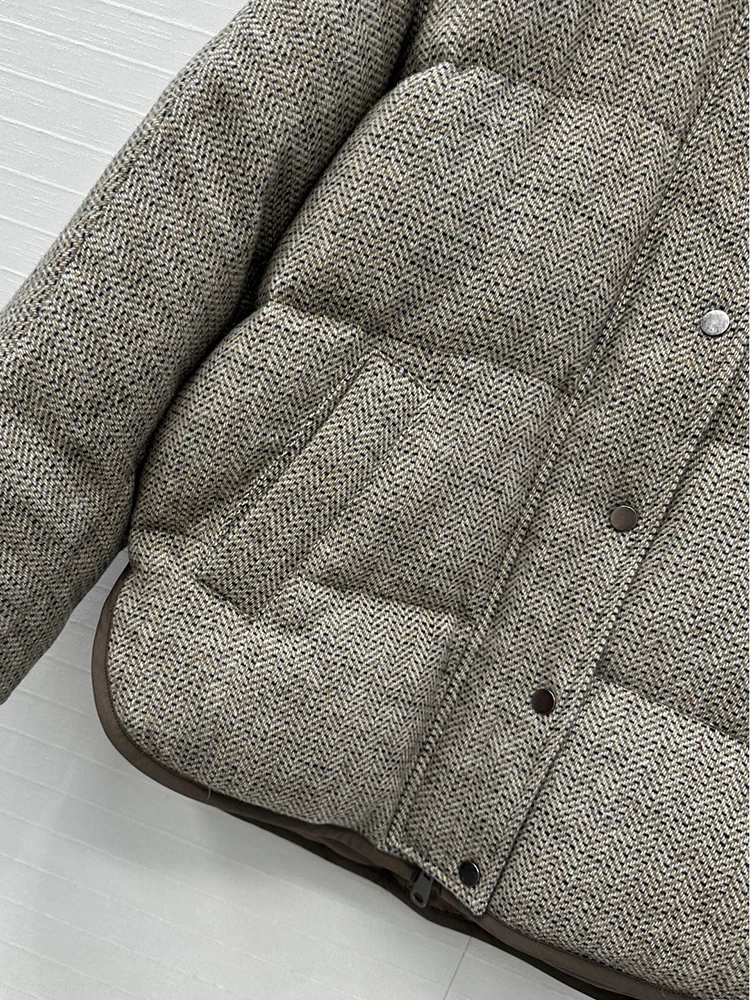 SVORYXIU خريف شتاء نمط جديد مقنعين هود صف واحد مشبك إنتاج الصوف أسفل سترة امرأة الموضة الدافئة أسفل سترة #4