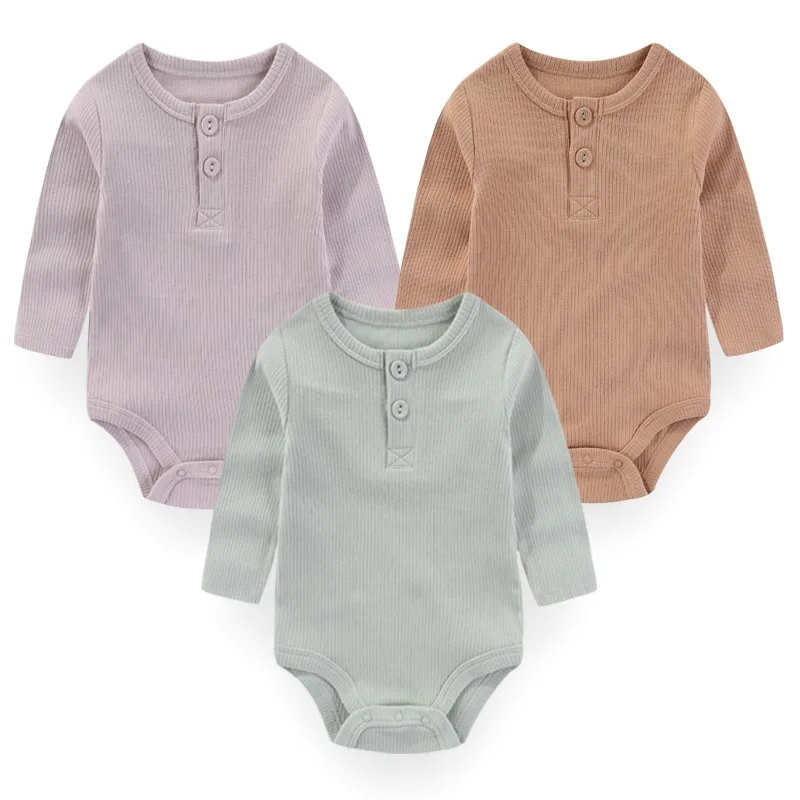 Conjuntos de ropa Unisex de Color sólido para niña, ropa de algodón de manga larga para recién nacido, peleles para bebé de 0 a 24M activo, 3 piezas