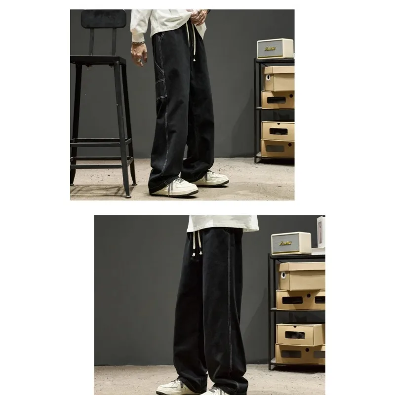 Herren Freizeithose Herbst Locker Geschnittene Arbeitshose Amerikanischer Stil Relaxed Fit Weites Bein Kordelzug Baggy Pants – Detail 6