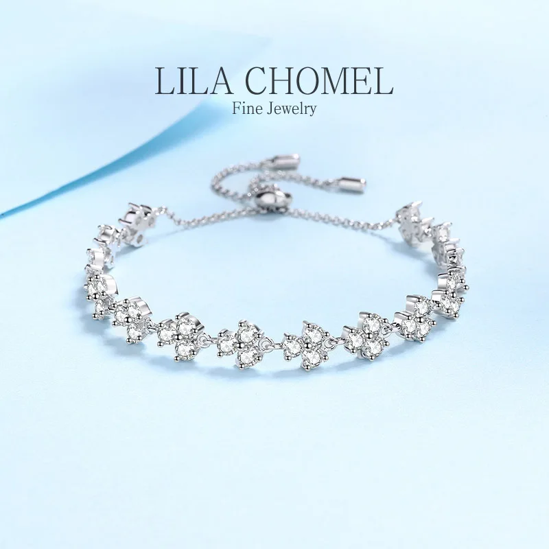 Classic Bracelets Platinum PT950 Push Pull Adjustable Fine Jewelry with 4.2CT Moissanite Diamond D color happy little bird style