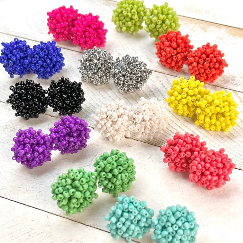 15mm 20mm 28mm Seed Beaded Studs Earrings Post Connector Beaded Stud Earring for Women Pom Pom Word Letter Jewelry & Accessories