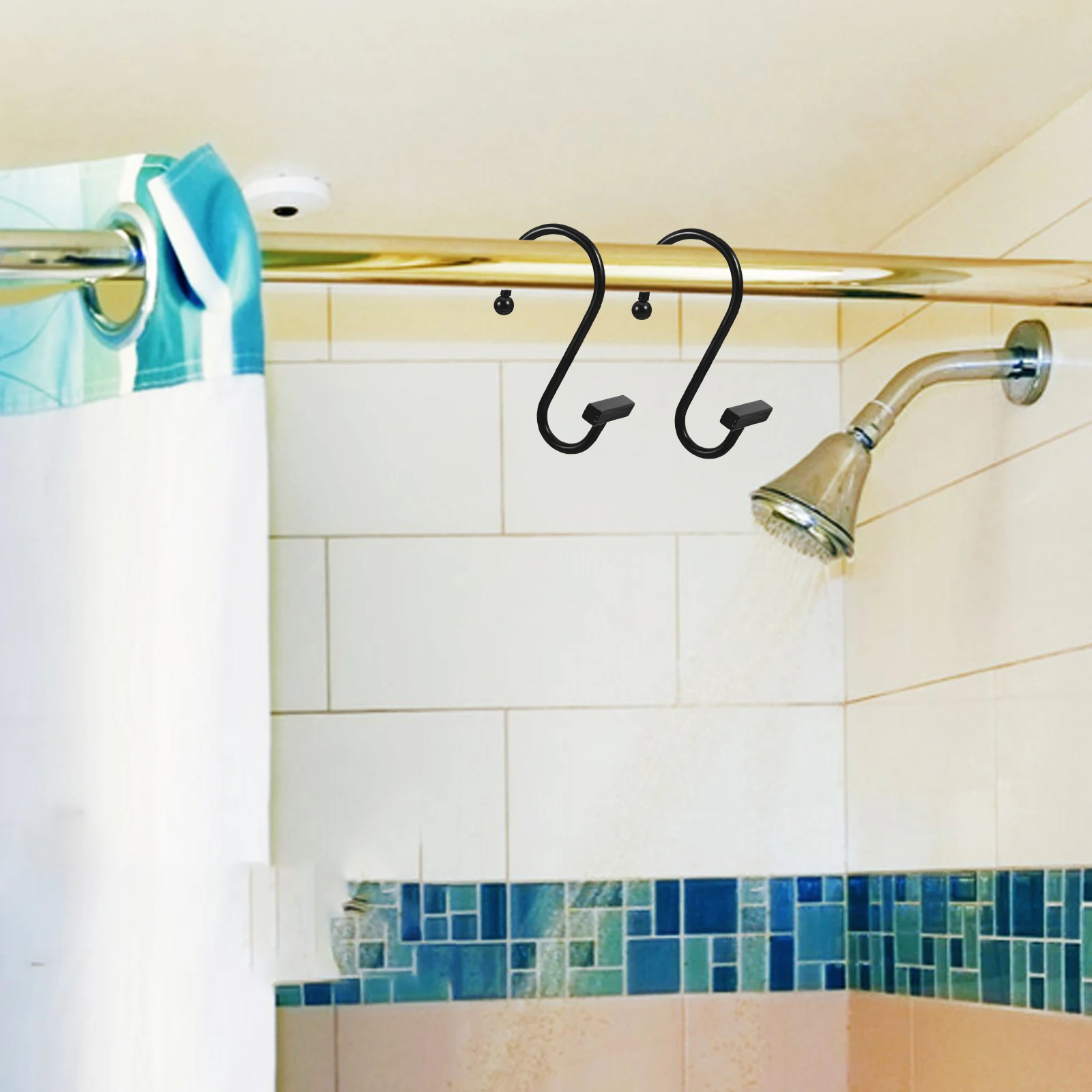 

12Pcs Shower Curtain Hooks Decorative Metal S Shape Hooks for Bathroom Bedroom Living Room Curtain Rods Sliding Shower Hangers