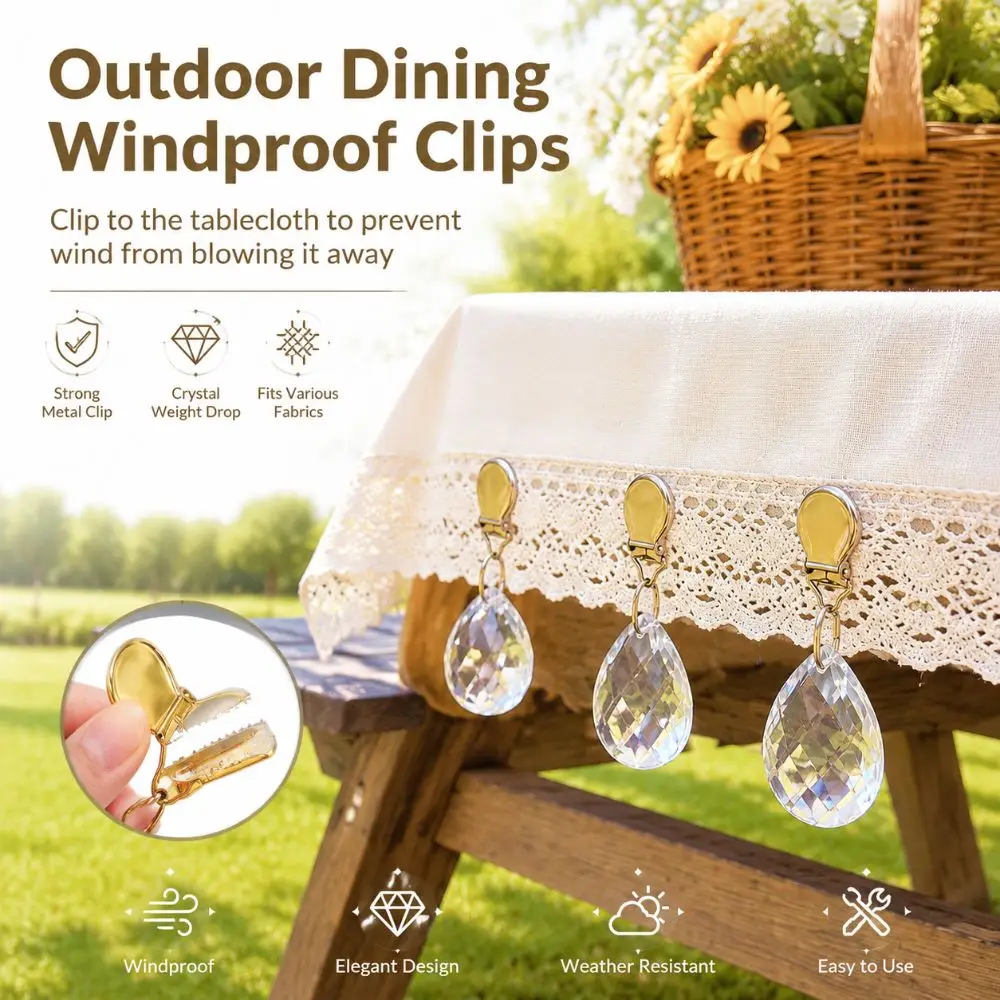 4pcs Crystal Tablecloth Weight Clips Metal Heavy Duty Table Cloth Clips Decorative Windproof Curtain Weights Dining Table