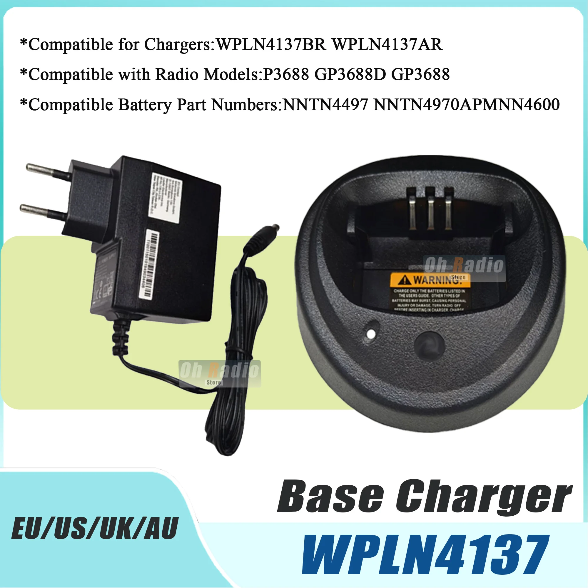 

WPLN4137 Charger NNTN4497 Battery Desktop Charger Compatible With CP040 CP140 GP3688 GP3188 EP450 DEP450S EU/US/UK/AU Plug Type