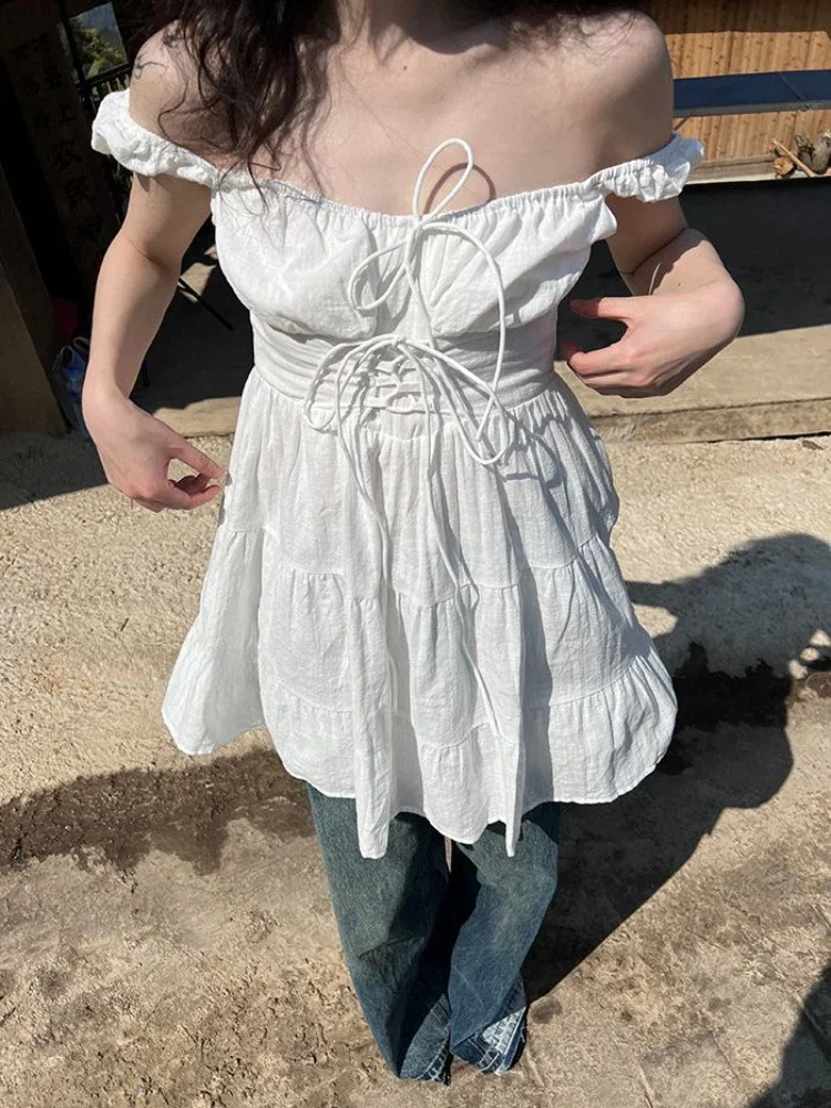 Robe à volants à bandes japonaise pour femmes, tenue De fée douce et esthétique Y2k, sans manches, élégante, Grunge, été