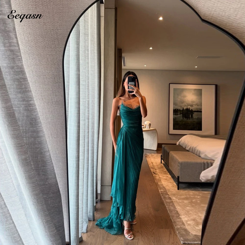 

Elegant Mermaid Evening Dress Woman Bobycon Prom Dresses Vestidos Para Mujer Pleats Chiffon Party Gown Customized Brithdays Gown