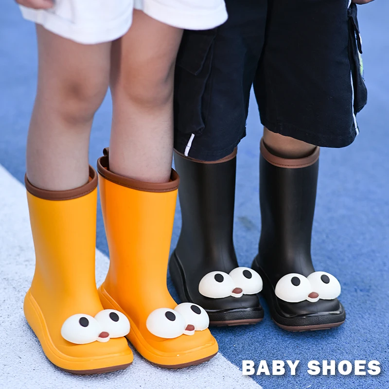 STRONGSHEN-zapatos de lluvia impermeables para niño y niña, botas antideslizantes de lujo con ojos grandes, zapatos de agua EVA para las cuatro estaciones