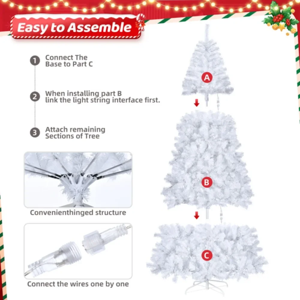 7ft White 500 Lights Cool 8 Patterns 1346 Branches Automatic Tree Structure The leaves are made of PVC material Christmas tree