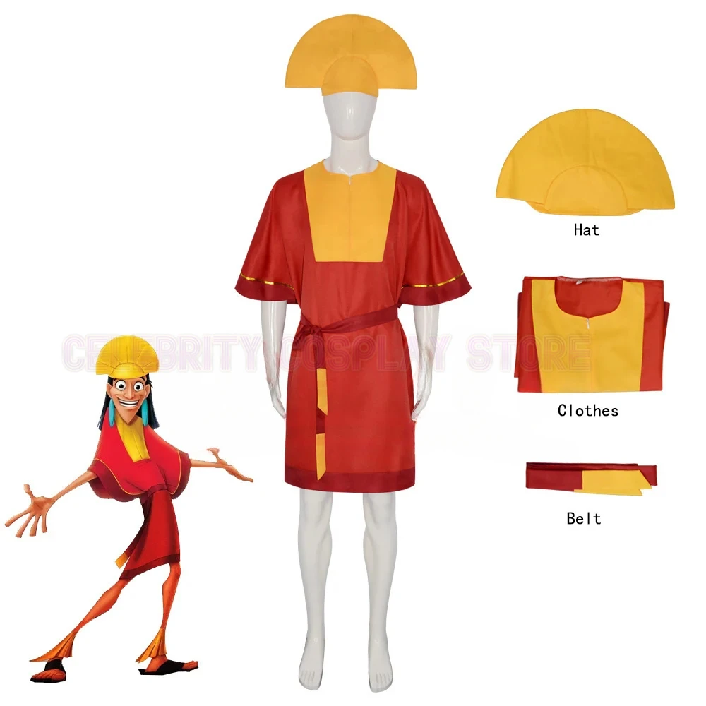 

Anime Emperor Kuzco Cosplay Costume King Costume Outfits with Hat Adult Men Halloween Carnival Party Suit King Costume Uniform