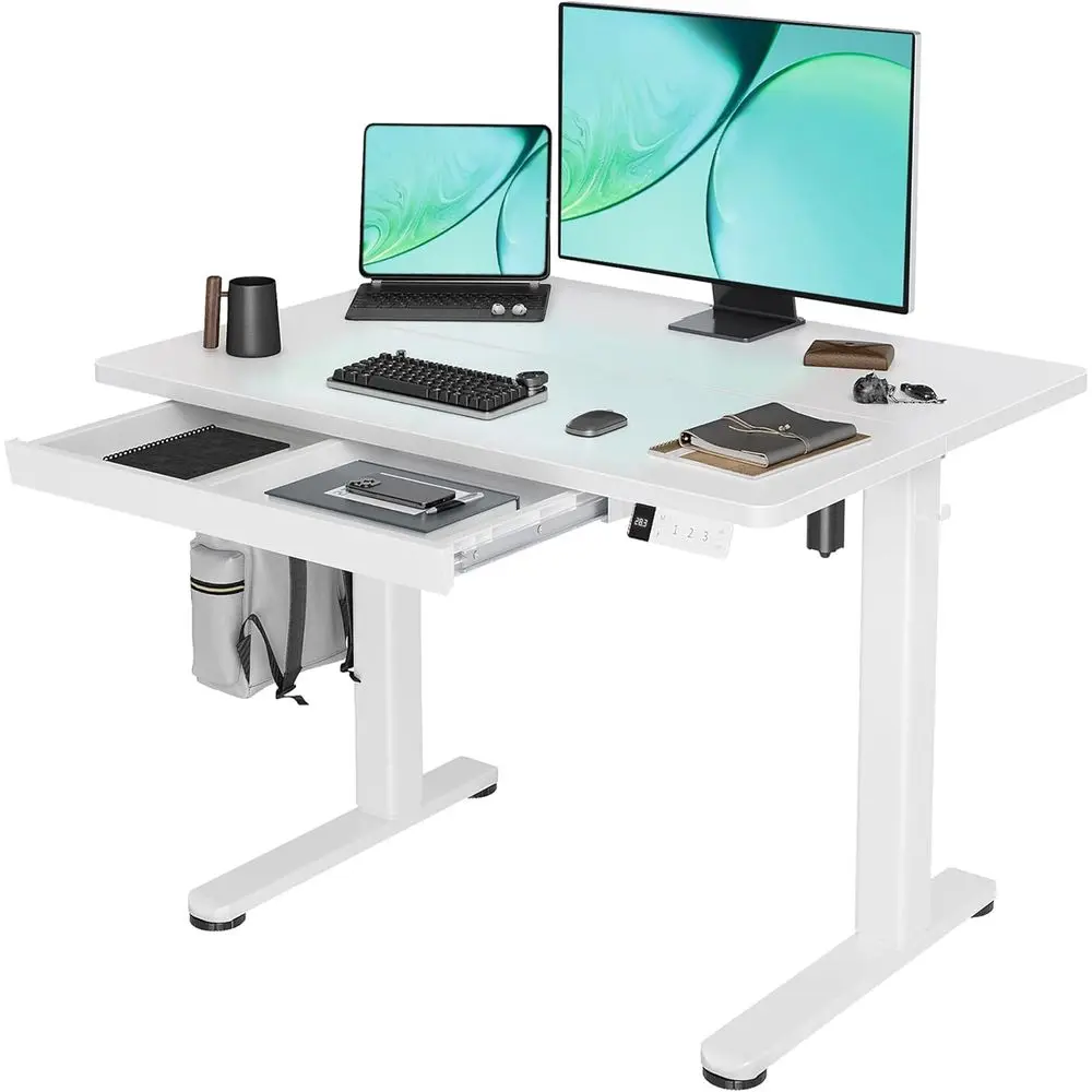 40 Inch White Electric Adjustable Height Sit-Stand Desk Computer Workstation