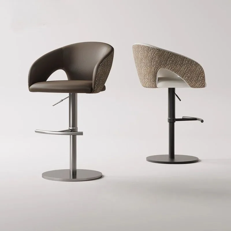 

Барный стул из натуральной кожи с каркасом из нержавеющей стали, современный минималистский стиль, регулируемый по повороту и высоте для домашнего использования и приема