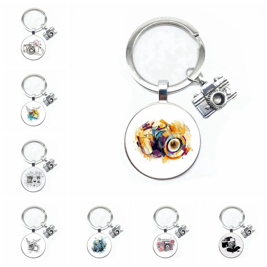 Fashion Jewelry Dome Glass Alloy Keychain Creative Patterns Camera Popular Gifts