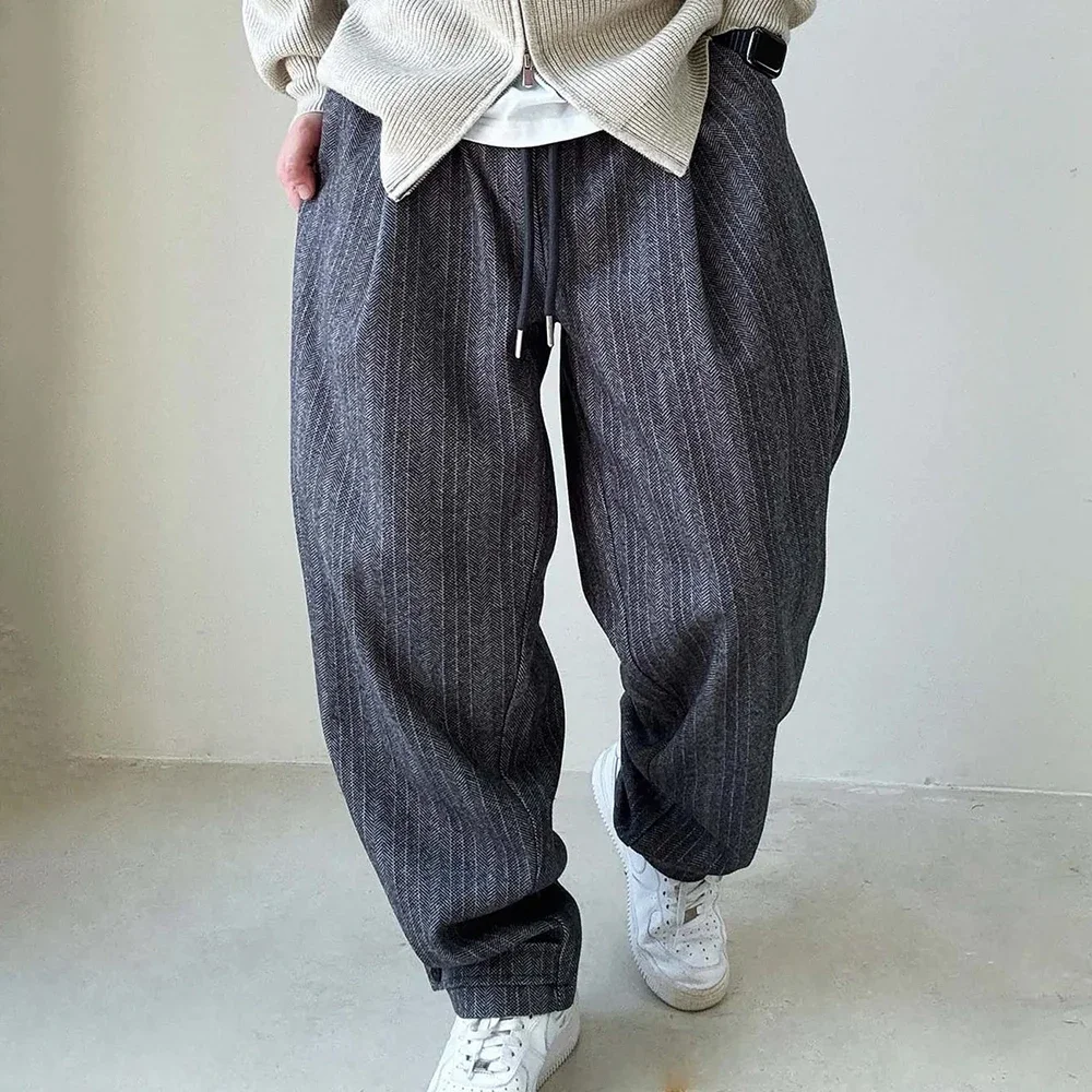 

Autumn Mens Pants Casual Comfort Wide Leg Acrylic Streetwear Trend Fashion Versatile Personality Clothing