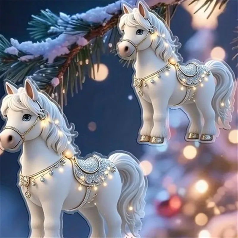 

Car Rearview Mirror Charm New Year Party Gift Decoration Christmas 2D Acrylic Horse Pendant Christmas Tree Hanging Ornament