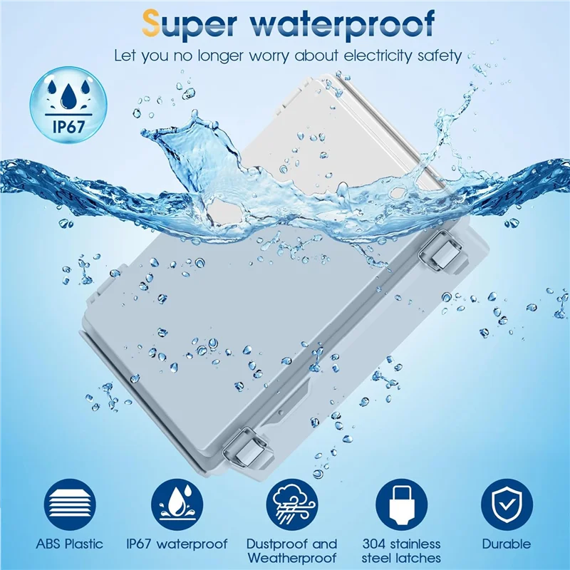 AC23-Waterproof Outdoor Project ABS Junction Box Dustproof Enclosure Light Grey With Hinged Cover, Mounting Plate