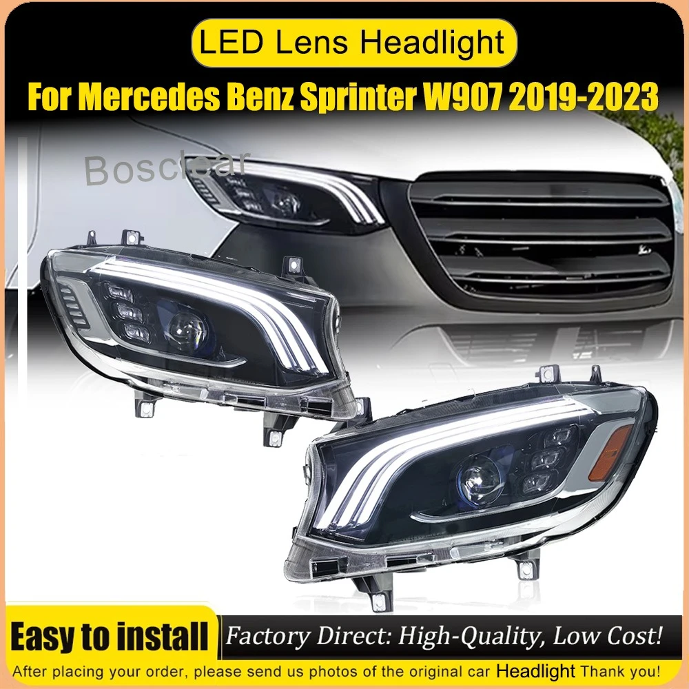 

Автомобильные фары для Mercedes Benz Sprinter, фары 2018-2023, светодиодные фары для проектора, дневные ходовые огни, автомобильные аксессуары