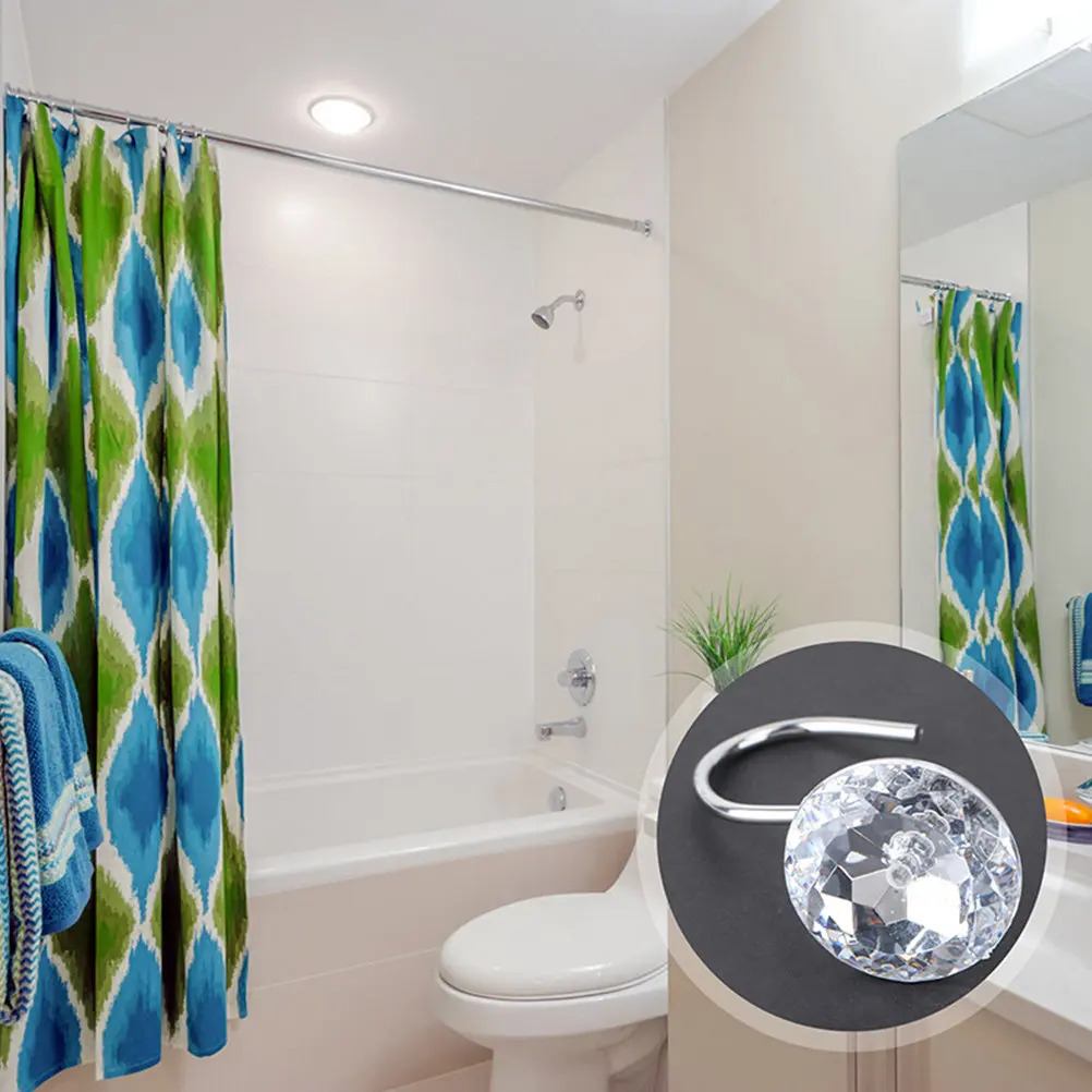 12Pcs Crystal Shower Curtain Hooks Premium Acrylic Material Smooth Texture Easy Opening Closing Match Any Curtain Style