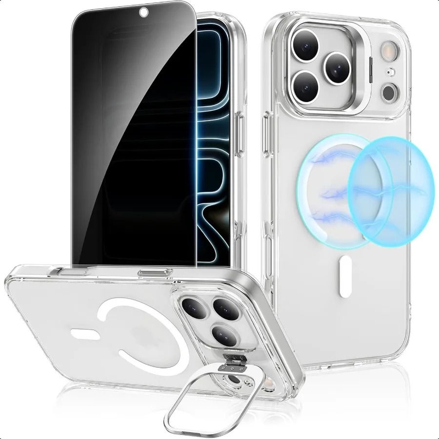 iPhone 17 Pro Max用ケース（プライバシー保護フィルム付き）【取り外し可能なボタン付き】MagSafe対応 半透明マット