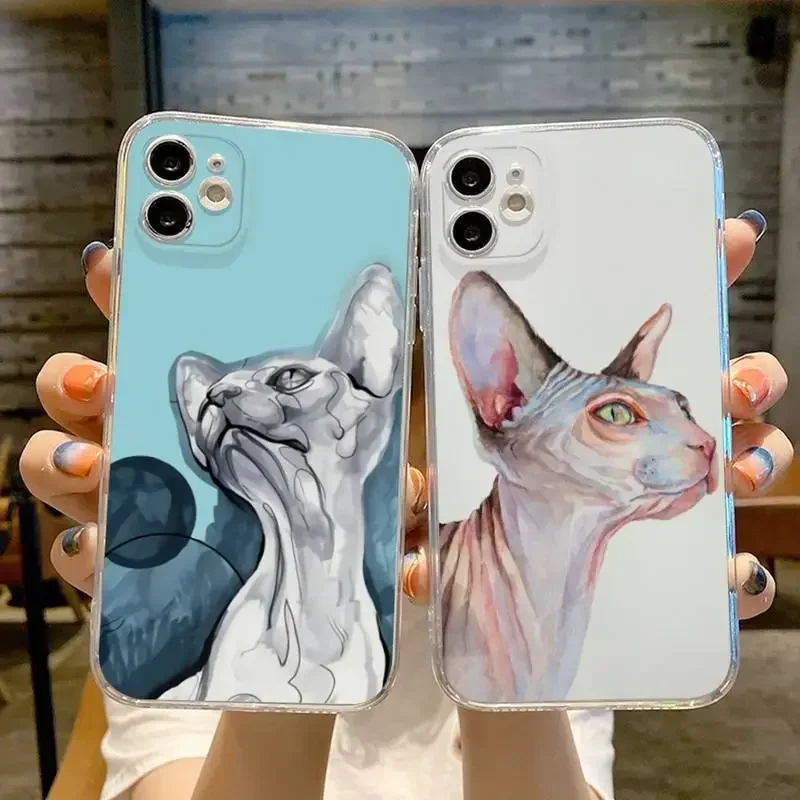 For Iphone 15 13 Sphinx Cat Phone Case Transparent for Iphone 14 13 12 11 Pro Max Mini X XR XS Phone Full Coverage Covers