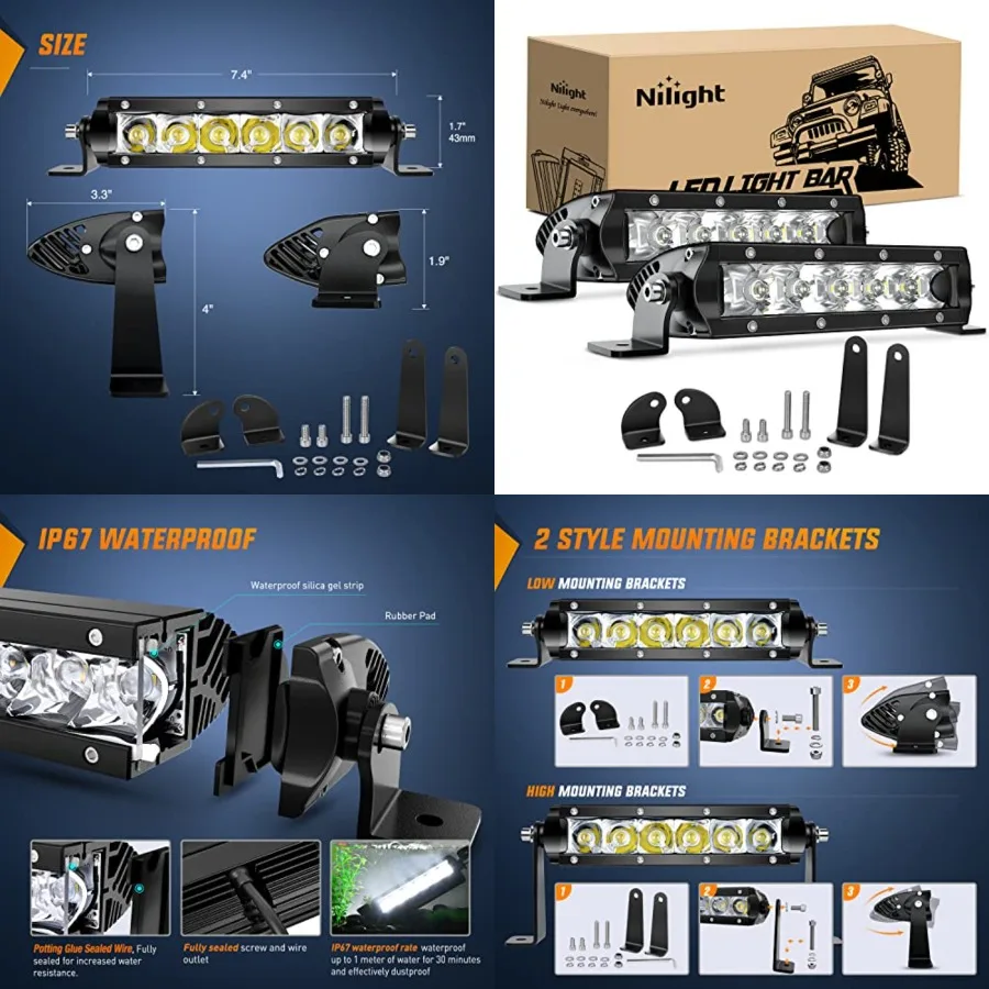 

Led Pods Light Bar Super Slim 2Pcs 7 Inch 30W Spot Driving Fog 3600LM Off Road Lighting for Trucks Pickup SUV ATV UTV Boat 4x4